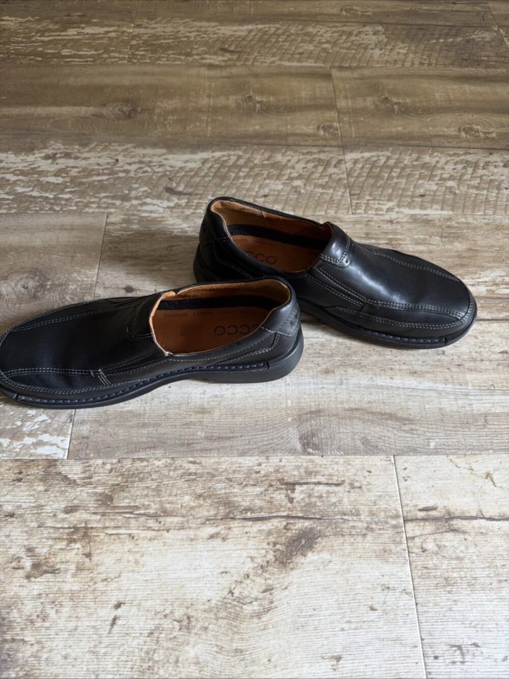 ECCO Fusion II Slip On Loafers Shoes Black Leather Men’s US 9.5 EU43 - Picture 2 of 8